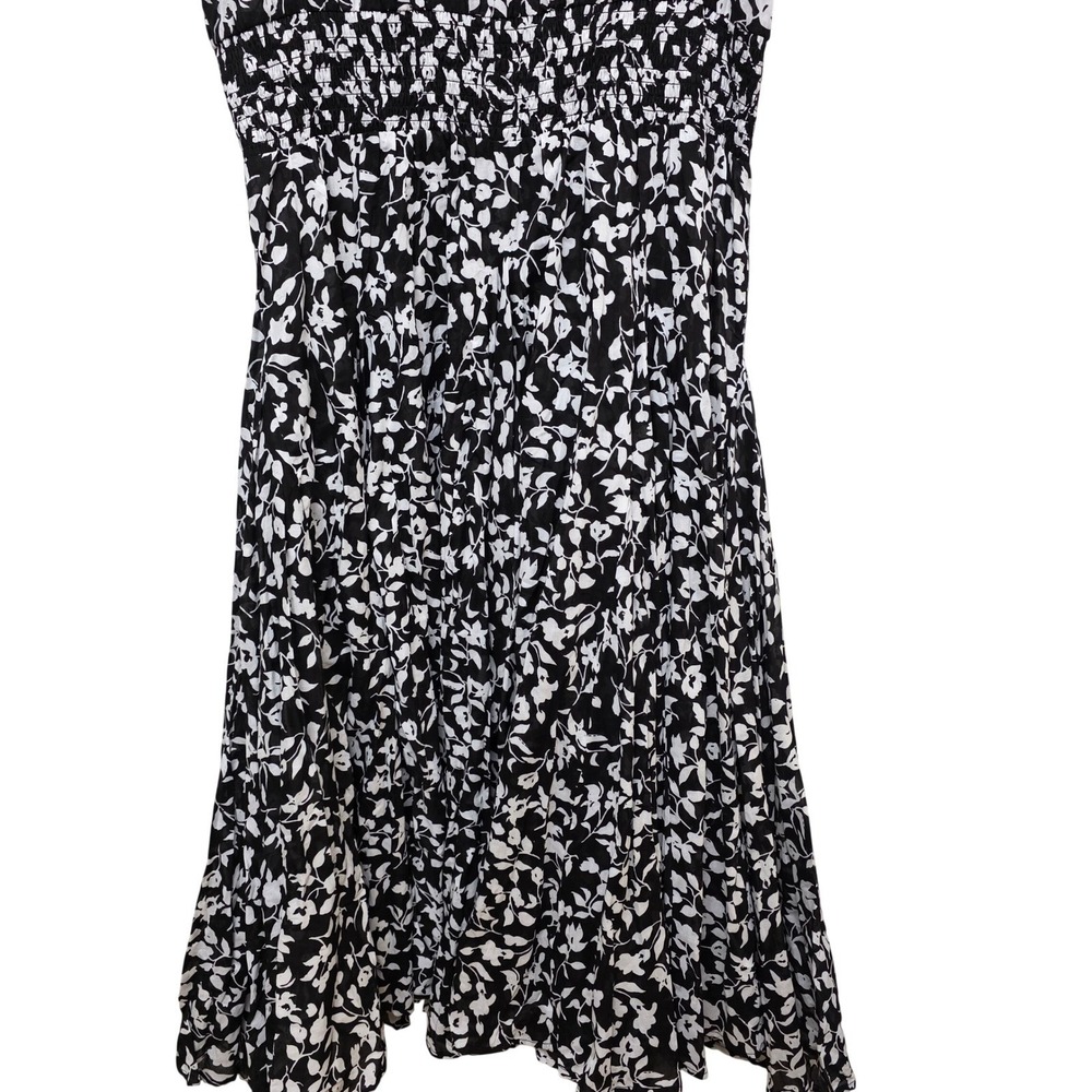 Chelsea & Theodore XL Black White Floral Cotton Smocked Midi Dress Sleeveless - Picture 6 of 13